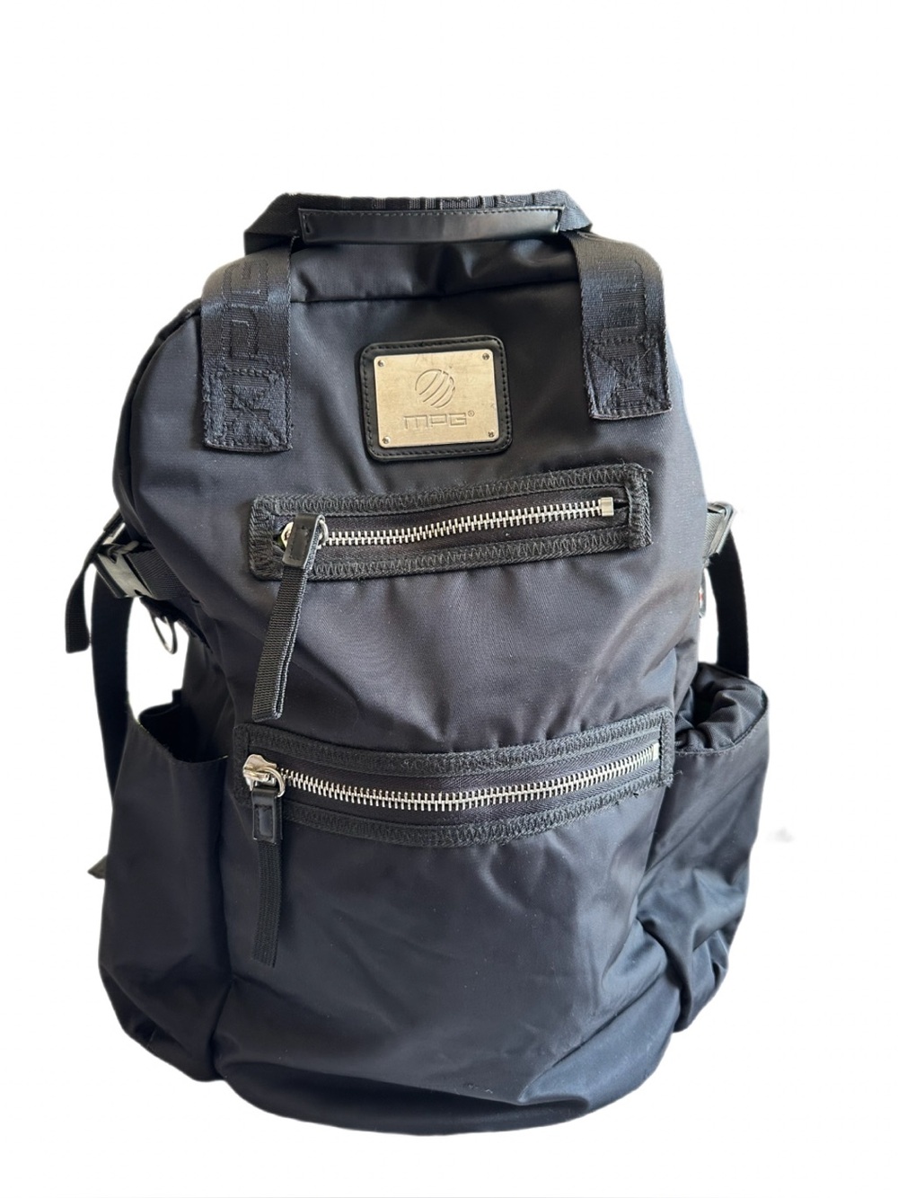 MPG Black Nylon Unisex Backpack Travel Work Gym Laptop Bag Large Bottle Pockets